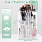 360 Rotating Makeup Organizer,DIY Adjustable Spinning Holder,Foldable Cosmetic Storage Display box,Large Capacity Make up Caddy Shelf,Fits Countertop Vanity and Bathroom (CLEAR)