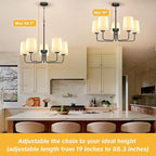 Farmhouse Chandelier, 5-Light Black Chandelier with White Fabric Shade, Height Adjustable Modern Dining Room Light Fixture with E26 Base for Bedroom Foyer Hallway Entryway Kitchen Living Room