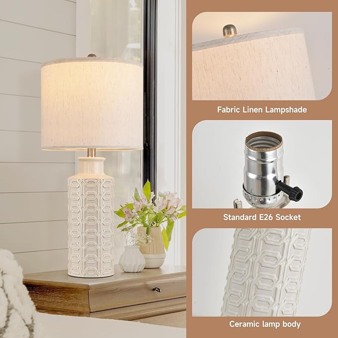 Bedside Lamps Farmhouse Nightstand Lamp Set of 2 Farmhouse Table Lamp Desk Lamps for Living Room Ceramic Lights 3 Way Light Table Lamp for Bedroom,Cafeteria,Office,Console