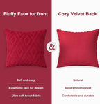 Pallene Christmas Red Throw Pillow Covers 18x18 Set of 2, Soft Plush Faux Fur Decorative Couch Pillow Covers for Sofa Bed Living Room Pillow Cases with 3D Diamond Pattern