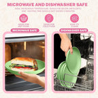 Homienly Wheat Straw Plates Set, 10 inch Deep Dinner Plates, Unbreakable Plates for Kitchen, Camping, 8 PCS Lightweight Round Plates, Microwave and Dishwasher Safe Plate Set - Light Green
