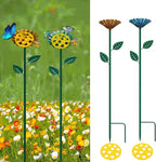 2 Packaged Bee Watering Stations, Garden Bee Bathtubs, Metal Bee Water Replenishers, Floral Designs, Outdoor Garden Courtyard Decorative Colorful Butterfly Bee Bath Bowls(Blue,Yellow)