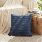 Fancy Homi Dusty Blue Decorative Throw Pillow Covers 20x20 Inch for Living Room Couch Bed Sofa, Rustic Farmhouse Boho Home Decor, Soft Striped Corduroy Square Cushion Case 50x50 cm