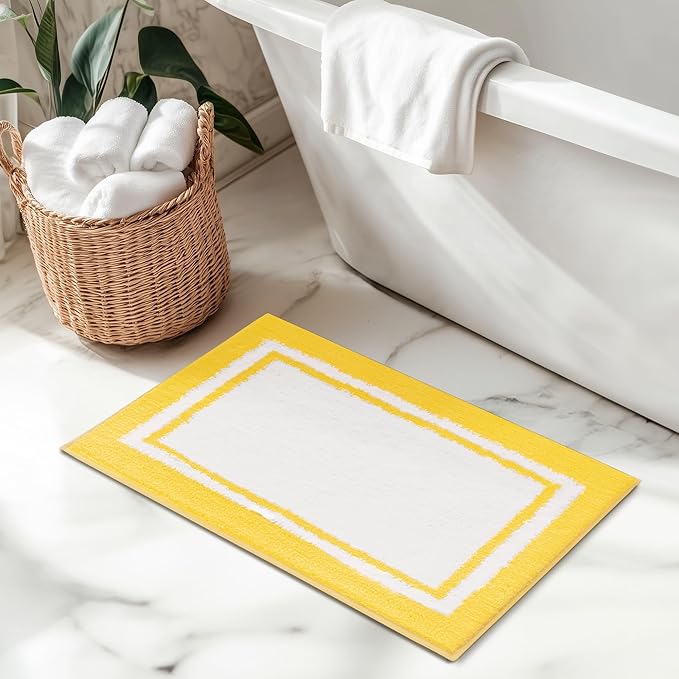 GRANNY SAYS Microfiber Bathroom Rugs Non Slip Washable, Water Absorbent Bathroom Mats for Tub, Soft Bath Mats for Bath Floor & Shower, Bath Rug, 20" x 32", Yellow