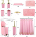 Bathroom Sets with Shower Curtain and Rugs Bathroom Accessories Set Pink Bathroom Set,Shower Curtain Set with Stainless Steel Trash Can