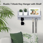 Key Holder Wall Mount, Entryway Mail Organizer with Shelf, Decorative Key Hanger with 7 Hooks Holds Leashes and Glasses, Includes Mounting Hardware (13.8” x 5.3” x 3.2”)