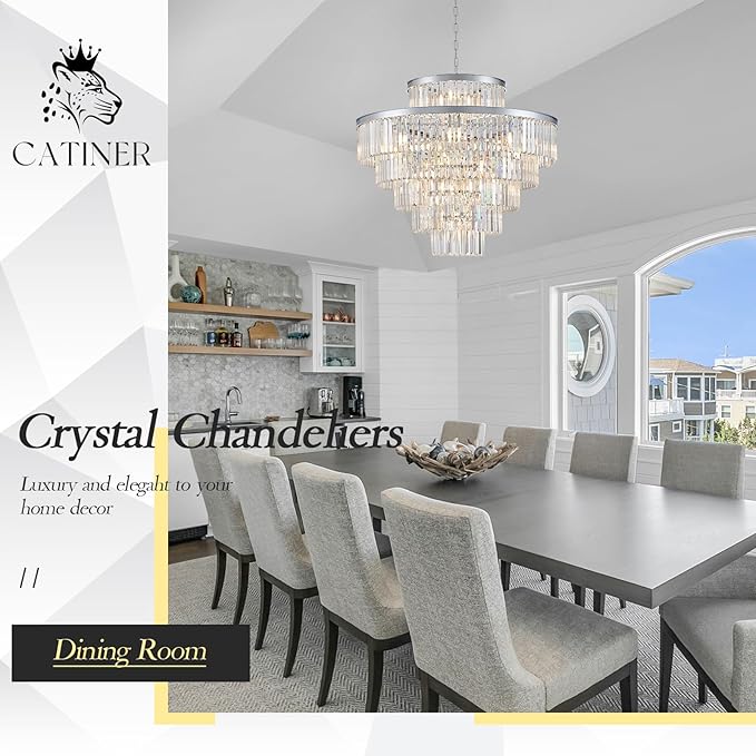 23 Lights Large Crystal Chandeliers 36" Modern Chrome Luxury Chandelier for Foyer Staircase Chandeliers 6 Tiers Round K9 Ceiling Pendant Lighting Fixture for Living Dining Room