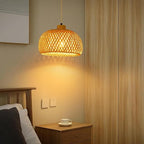 18inch Bamboo Rattan Pendant Light, Hand-Woven Wicker Boho Hanging Ceiling Lights Fixture, Beige Pendant Lamp Rustic Farmhouse Chandelier for Kitchen Island, Dining Room, Bedroom, Living Room