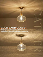 Handcrafted 11-Inch Mid-Century Modern Brass Gold Pendant Light with Seeded Glass Shade - Elegant Dining Room Pendant Light