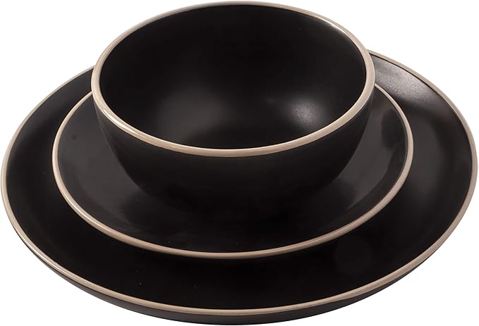 Gibson Home Rockaway Round Stoneware Dinnerware Sets, Service for 4 (12pcs), Black