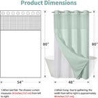MintGreen No Hook Waffle Weave Shower Curtain with snap-in Liner Replacement, 230GSM Waterproof Fabric Hotel Shower Curtain Set for Bathroom, Through Mesh Top Window,54Wx80H
