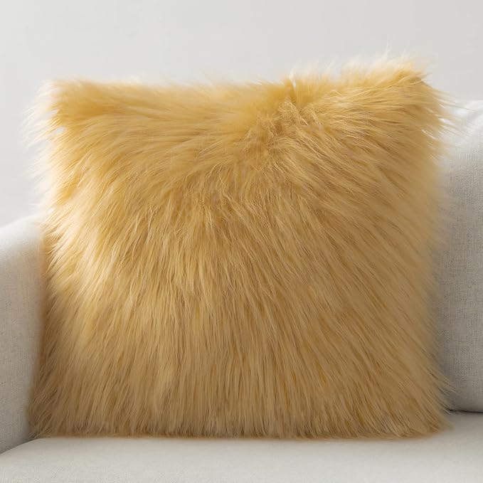 Phantoscope Faux Fur Pillow Cover Decorative Fluffy Throw Pillow Mongolian Luxury Fuzzy Pillow Case Cushion Cover for Bedroom and Couch,Ginger 26 x 26 Inches