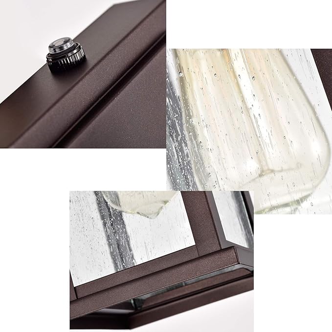 MICSIU Dusk to Dawn Outdoor Wall Light Fixture, Oil Rubbed Bronze Exterior Wall Sconce with Clear Seedy Glass, 12.25 Inch Outside Lights for House, Garden, Garage, Patio, Doorway, Pathway, Balcony.