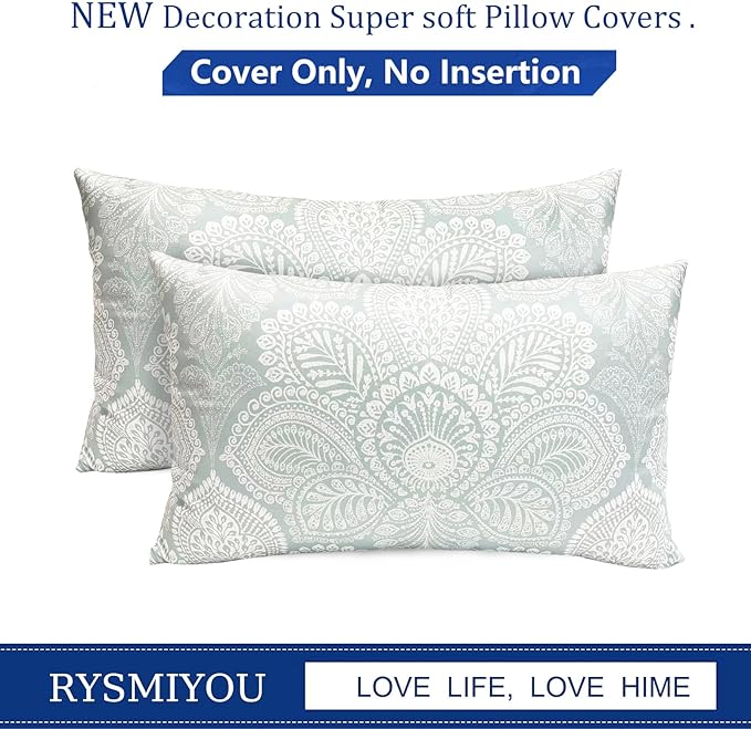 Decorative Throw Pillow Covers Set of 2 Light Blue Retro Pillow Covers 12x20 inch Super Soft Short Plush Square Throw Pillows,Farmhouse Outdoor Boho Pillow Covers for Couch Living Room