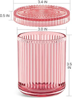 2 Pack Qtip Holders for Bathroom, Clear Glass Apothecary Jars with Lids,Vintage Bathroom Canisters for Cotton Balls,Swabs,Floss Picks,Hair Ties,Vanity Organizer and Storage Decor (Pink)