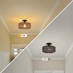 MAYNA 11.8" Rattan Ceiling Light, Mini Boho Light Fixture with LED Bulb, Hand Woven Bohemian Ceiling Light Fixtures Flush Mount for Hallway Bedroom Living Room Dining Room Entryway
