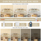 23.6" Dimmable Modern LED Crystal Chandeliers,Gold Chandelier Light Fixture, 3 Colors Contemporary Pendant Ceiling Light for Dining Room Living Room Kitchen Island Entryway Foyer ,With Remote Control