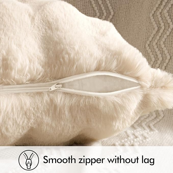 MIULEE Pack of 2 Decorative Pillow Covers Thick Soft Plush Faux Fur Lumbar Throw Pillows Luxury Home Decor for Couch Bedroom Living Room Sofa,12x20 Inch Beige