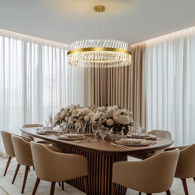 Modern Crystal Chandeliers for Living Room, 40 Inch Large Gold Crystal Chandeliers for Dining Room, Luxury LED Round Foyer Chandelier for High Ceiling Entryway Brass Chandelier Pendant Ceiling Light