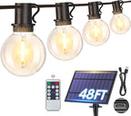 Mlambert 48Ft Solar String Lights, Outdoor Waterproof Patio Lights with 18 Shatterproof G40 Bulbs(1 Spare), Led Light for Backyard-Black Wire