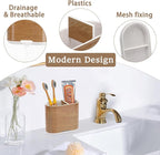 Toothbrush and Toothpaste Holder with Divider for Bathroom Countertop Organizer, 2 Slots Electric Toothbrush Holders Storage Caddy Drainage for Family, Kids(Wood Grain)