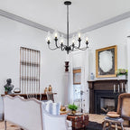6-Light Farmhouse Black Chandelier 23.6 Inch - Rustic Industrial Iron Candle Hanging with Clear Glass Shades - Dining Room Lighting Fixture for Hallway, Living Room, Foyer, Bedroom,Kitchen Island