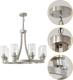 Modern Chandelier Brushed Nickel Finish 8 Lights, Dining Room Lighting Fixtures Hanging Industrial Pendant Lighting for Kitchen Island