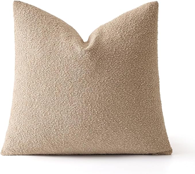 MIULEE Textured Boucle Throw Pillow Cover Khaki Accent Solid Eruo Sham Pillow Case Decorative Soft Pack of 1 Couch Cushion Chair Sofa Bedroom Livingroom Home Decor,24x24 Inch
