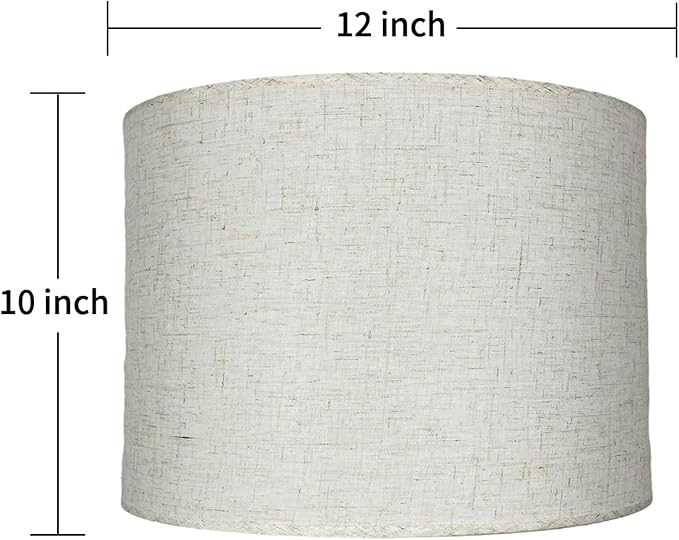 12" Wx 10" H Drum Lampshades, No Assembly Required, Fabric Lampshade for Table Lamp, Bedside Lamp, Floor Lamp, Metal Spider Fitter, Linen