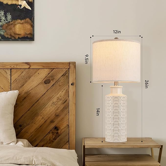 Bedside Lamps Farmhouse Nightstand Lamp Set of 2 Farmhouse Table Lamp Desk Lamps for Living Room Ceramic Lights 3 Way Light Table Lamp for Bedroom,Cafeteria,Office,Console