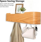 Coat Rack Wall Mount with Hidden Hooks Entryway Hanging Shelf Modern Wood Coat Hanger for Bedroom Kitchen Hallway Bathroom (Oak, 20.9 Inch Long)