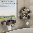 VOLPONE Shower Caddy Suction Cup No Drilling Suction Cup Shower Shelf Heavy Duty Bathroom Shower Organizer Storage Rack Adhesive with Towel Bar Hooks (2-Pack, Matte Gray)