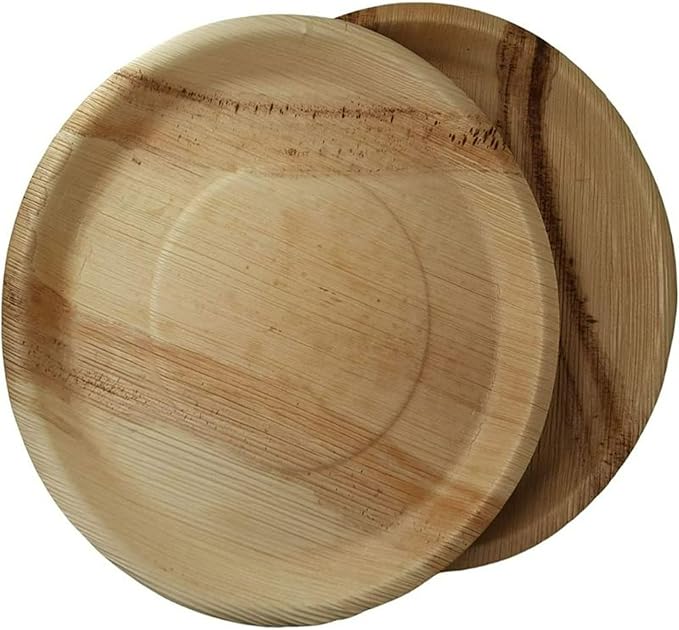 Dtocs Disposable Charcuterie Boards (25) 13" Round Palm Leaf Plates | Bamboo Like Strong Compostable Trays, Serving Platters, Grazing, Cheese Boards for Wedding Parties, Catering | Wooden Look