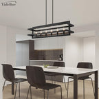 Black Chandeliers Rectangle Pendant Lights Kitchen Island Farmhouse Fixture Lights Cage 6-Lights Modern for Dining Room Living Room