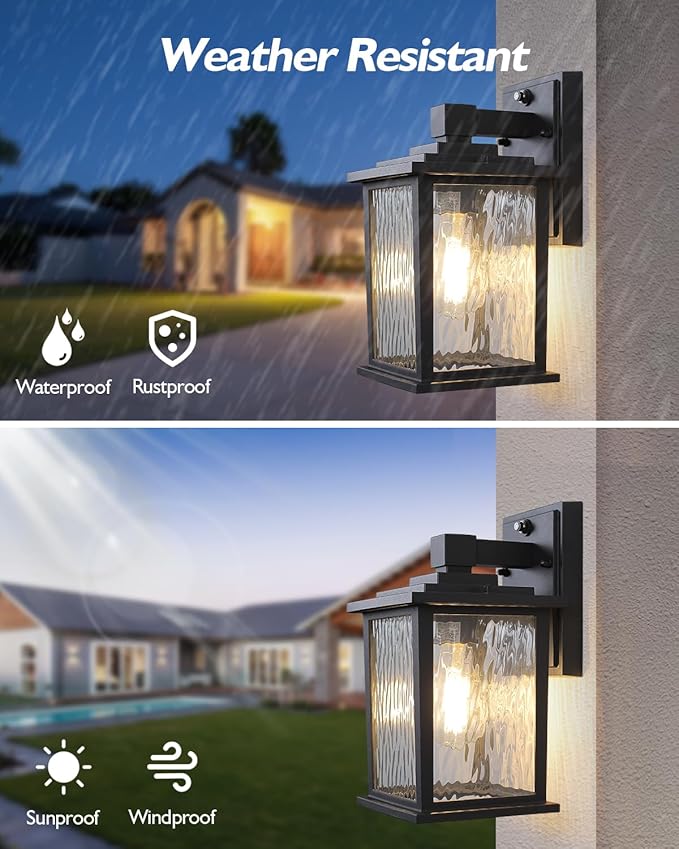 Dusk to Dawn Outdoor Wall Light Fixture, Hardwired Matte Black Porch Light, Waterproof Rustproof Outside Wall Lantern for House, Patio, Front Door, 12 Inch, Bulb Not Included