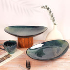 Ceramic Serving Platters Set of 2, 16 Inch Curved Oval Salad Plates for Entertaining, Modern Kitchen Dishes, Trays for Dinner, Fruit, Salad, Pasta, burgers - Dishwasher Microwave Safe