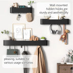 Coat Rack Wall Mount with Hidden Hooks Entryway Hanging Shelf Modern Wood Coat Hanger for Bedroom Kitchen Hallway Bathroom (Black,20.9 Inch Long)