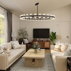 Modern 60 inch Black Round Chandelier, Extra Large Chandeliers Crystal Chandeliers for Living Room, Large Wagon Wheel Chandelier for Foyer, Staircase, Entrance,Includes Bulb