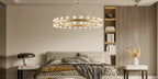 48 Inch Gold Wagon Wheel Chandelier with Crystal Shade, 48 Lights, Modern Farmhouse Style, Ideal for Dining Room, Kitchen, Entryways