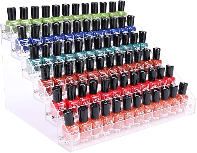 Clear Nail Polish Paint Organizer Holder Rack Shelf 6 Tier Acrylic Tattoo Ink Essential Oil Display Stand Holds Up to 48-96 Bottles for Table (Fit 1-2oz Bottles)