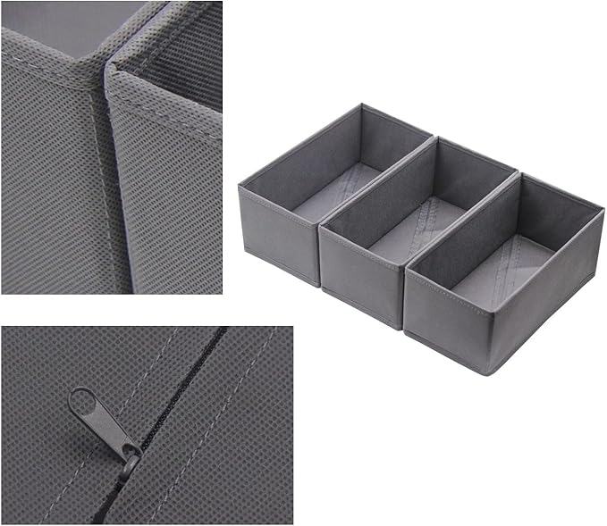 Clothes Drawer Organizer Set of 3 Gray, 11' Dresser Drawer Dividers for Underwear Socks Bra Baby Clothes, Small Storage Bins for Wardrobe Closet