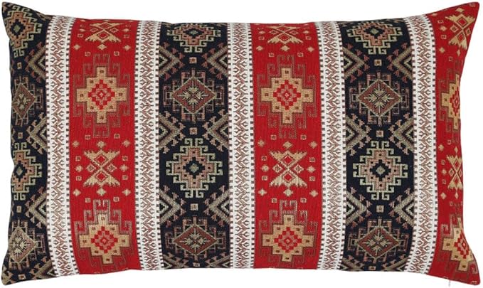 Tapestry Gobelin Red-Black 14"x24" Lumbar Pillow Cover Sham Ethnic Kilim Pattern Throw Decorative for Home Office Decor, Sofa, Couch, Porch, Patio, Window Seat