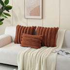 FUTEI Rust Decorative Throw Pillow Covers 26x26 Inch Set of 2, Square Soft Faux Rabbit Fur Big Striped Pillow Sham,Home Decor for Couch Sofa Bed Living Room