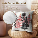 Christmas Tree Pillow Covers 18x18, Set of 2 Xmas Pine Trees Pink Black Plaid Snowflakes Winter Decorative Pillowcases Square Cushion Cover for Sofa Couch Bed Home Car