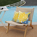DFXSZ Yellow Blue Flower Pillow Covers 18x18 Inch Set of 2 White Gray Colored Throw Pillows Outdoor Waterproof Decor for Living Room Sofa Patio Funiture Garden Floral Polyester Pillow Covers 002J18