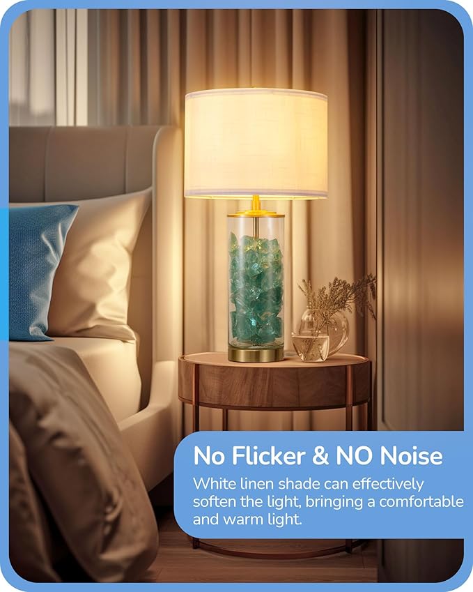 EDISHINE 23.6IN Glass Table Lamp DIY Fillable Base, White Linen Lampshade Table Lamp Set of 2, Tall Bedside Lamp for Living Room Bedrooms Bedside, Rotary Switch, UL Listed