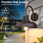 12'' Dusk to Dawn Outdoor Gooseneck Barn Light, 2-Pack Farmhouse Exterior Wall Mount Light Fixture - Industrial Brown for Porch, Entryway, Garage