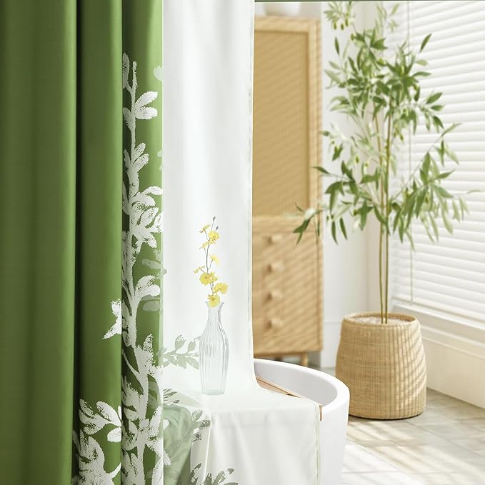 Long Fabric Shower Curtain, Green Plant Shower Curtains for Bathroom, Waterproof Bathroom Curtains, 72" W x 78" H