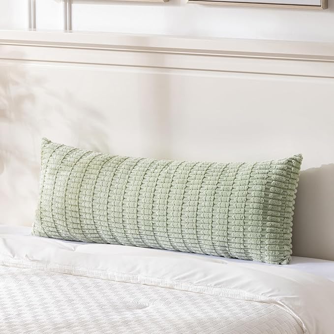 Fancy Homi Sage Green Long Lumbar Decorative Throw Pillow Covers 20x54 Inch for Bed Couch Bedroom, Soft Corduroy Rectangle Solid Cushion Case 50x137 cm, Rustic Farmhouse Boho Room Decor