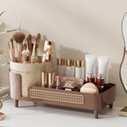 Rotating Makeup Organizer Countertop,Large Capacity Makeup Organizers for Vanity,2 in 1 makeup storage organizer for Bathrooms,Cosmetic Display Case (Coffee)